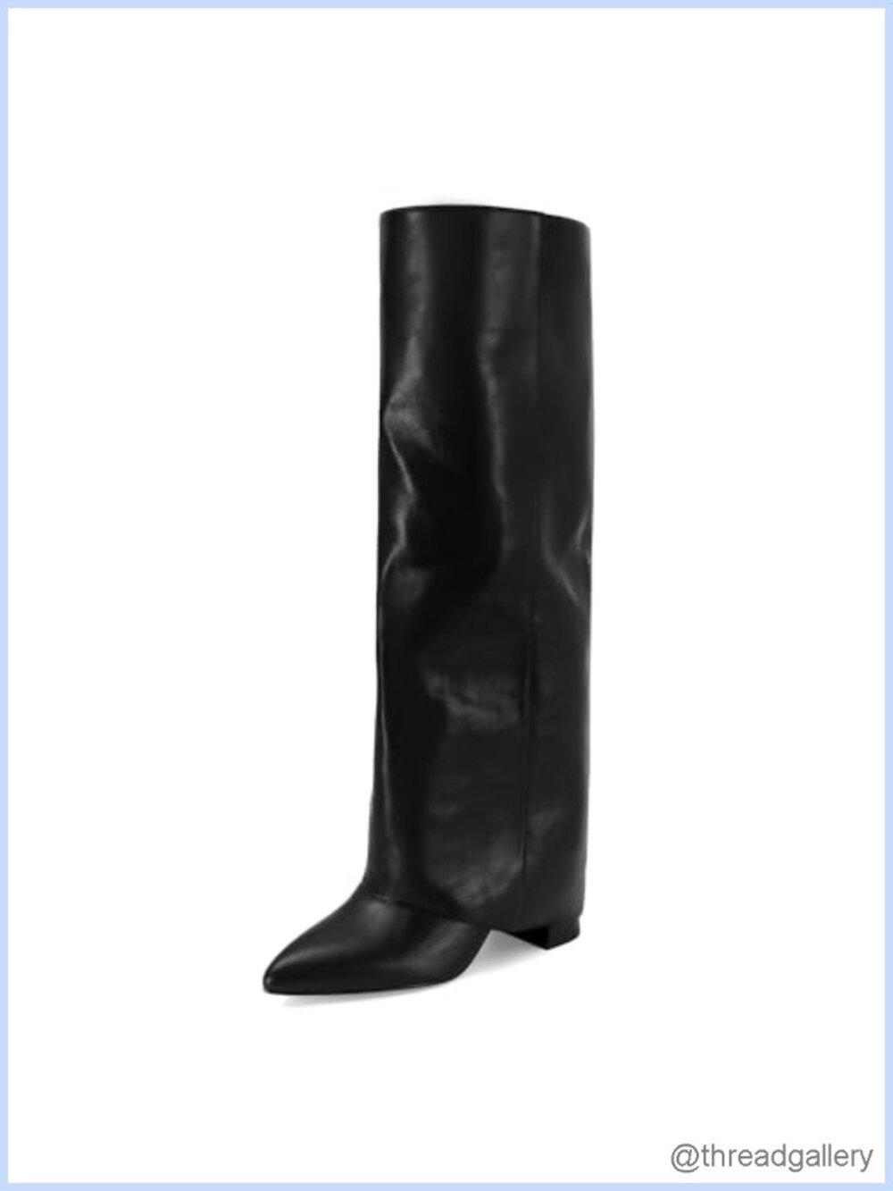 Faux Leather Knee High Boots Pointed Toe Chunky Heel Fold Over